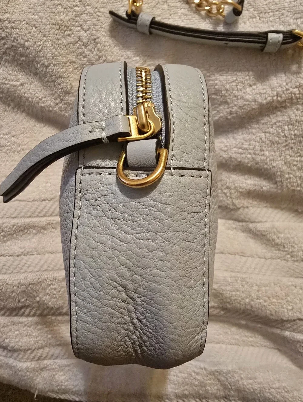 Tory Burch Perry Bombe Mini Pebbled Leather Bag Cloud Blue NWT